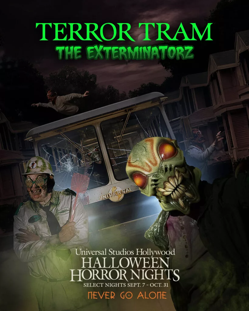 Terror Tram Exterminatorz Scare Zone at Halloween Horror Nights Universal Studios Hollywood 2023