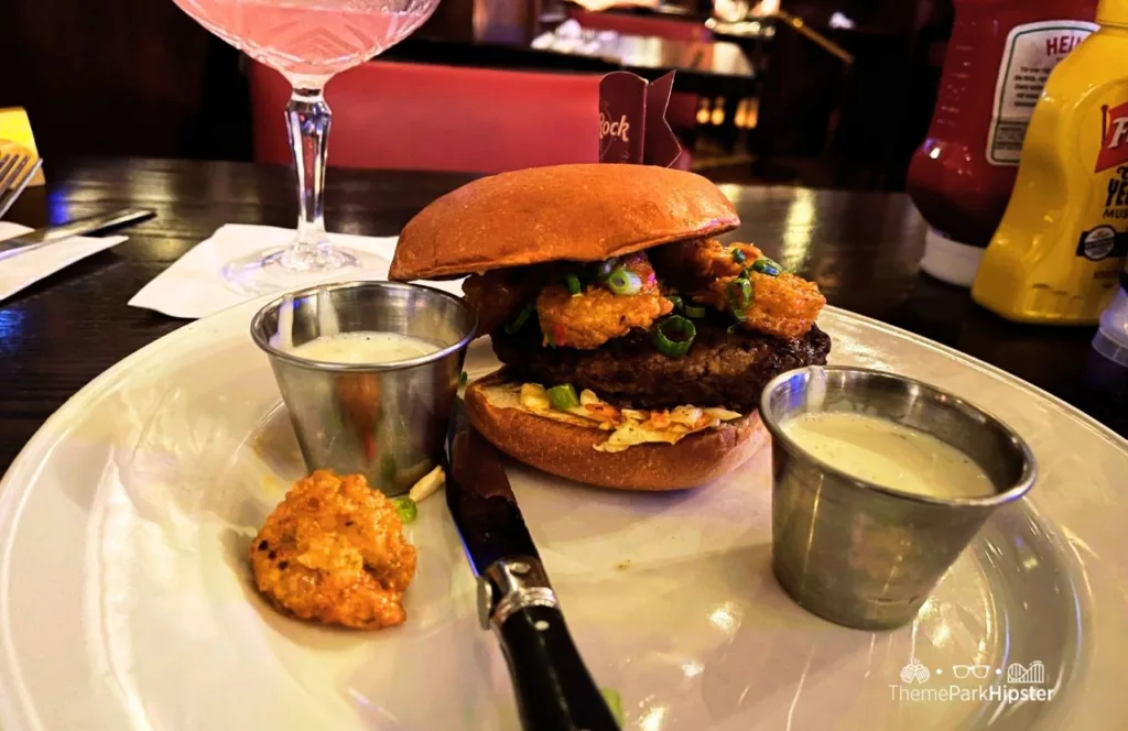 Universal Orlando Resort Hard Rock Cafe Bar Area Cosmo and Surf and Turf Burger