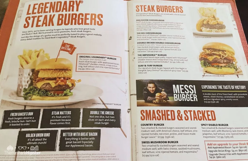 Universal Orlando Resort Hard Rock Cafe Menu