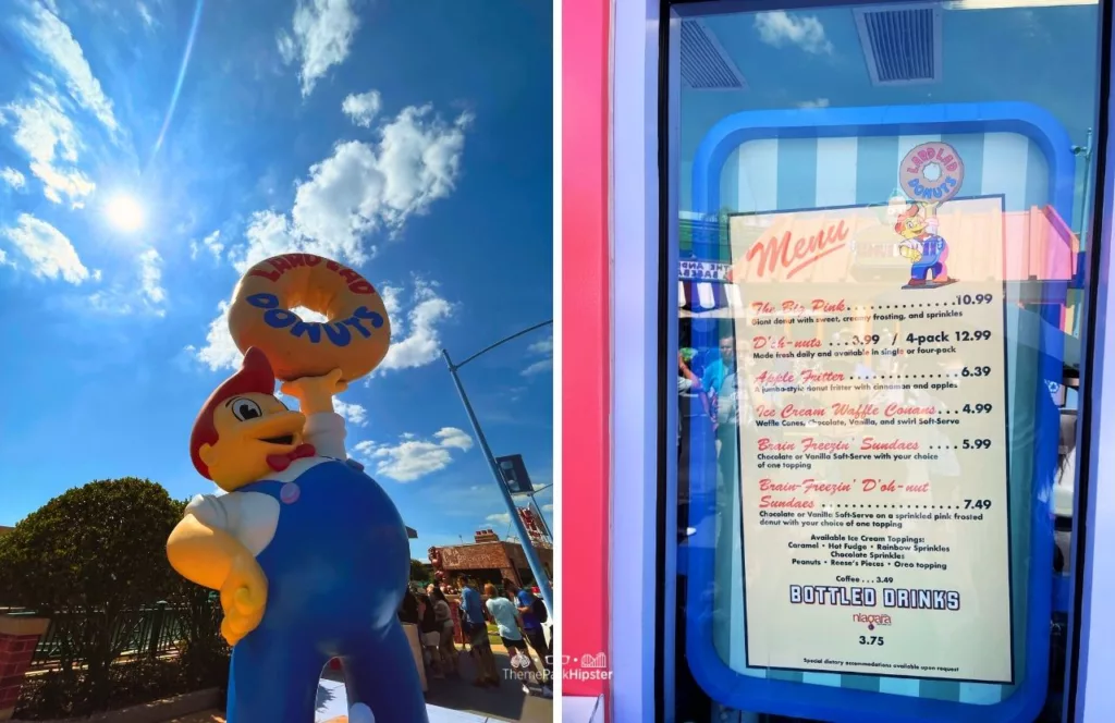 Universal Studios Orlando Florida Menu at Lard Lad Donuts in Simpsons Land Springfield U.S.A