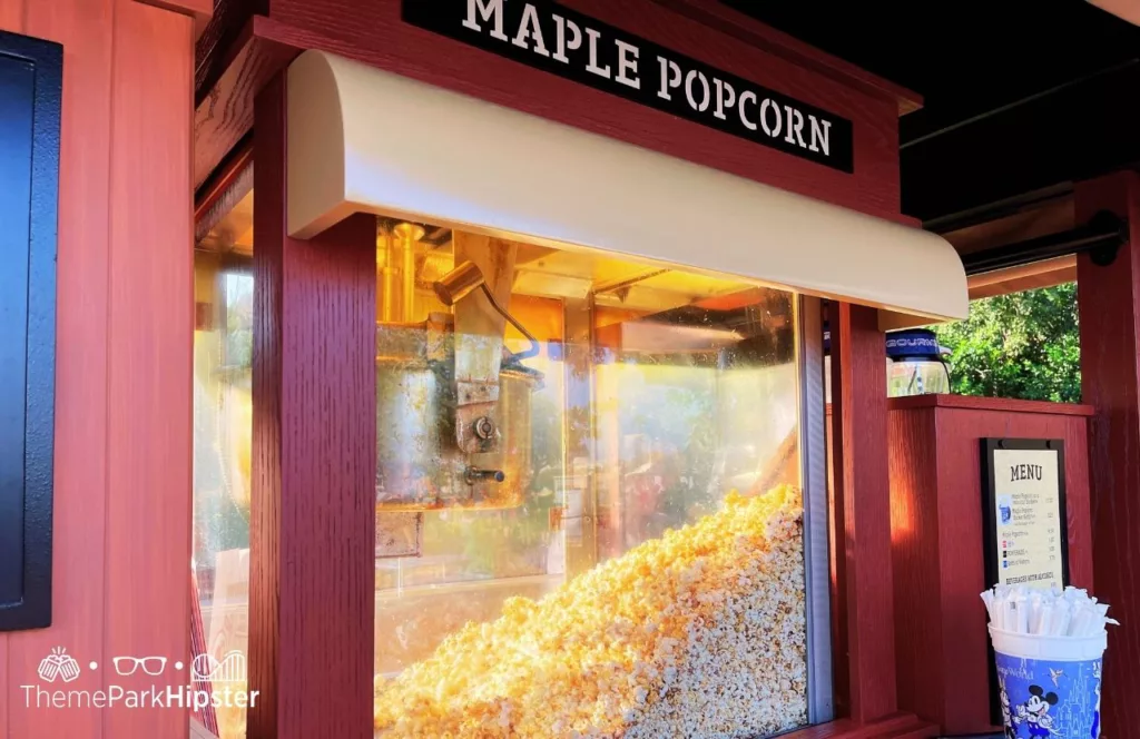 2023 Epcot Food and Wine Festival at Disney Canada Pavilion Maple Popcorn Bucket. One of the best snacks at EPCOT. 