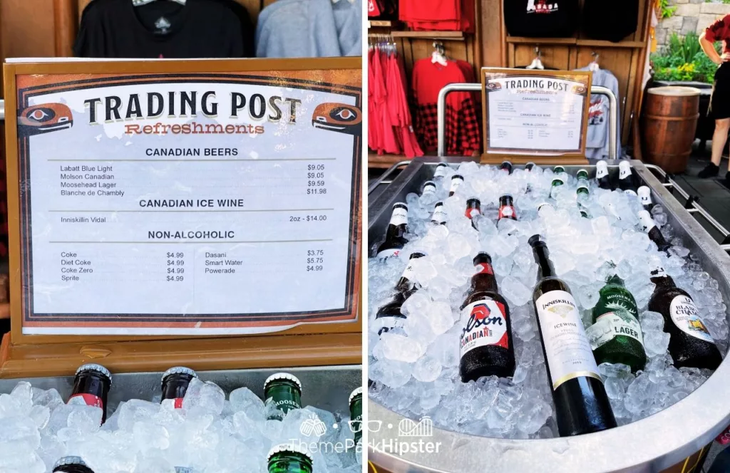 Epcot Food and Wine Festival at Disney Canada Pavilion Trading Post Refreshments Menu with Ice Wine and Labalt Blue Light Beer