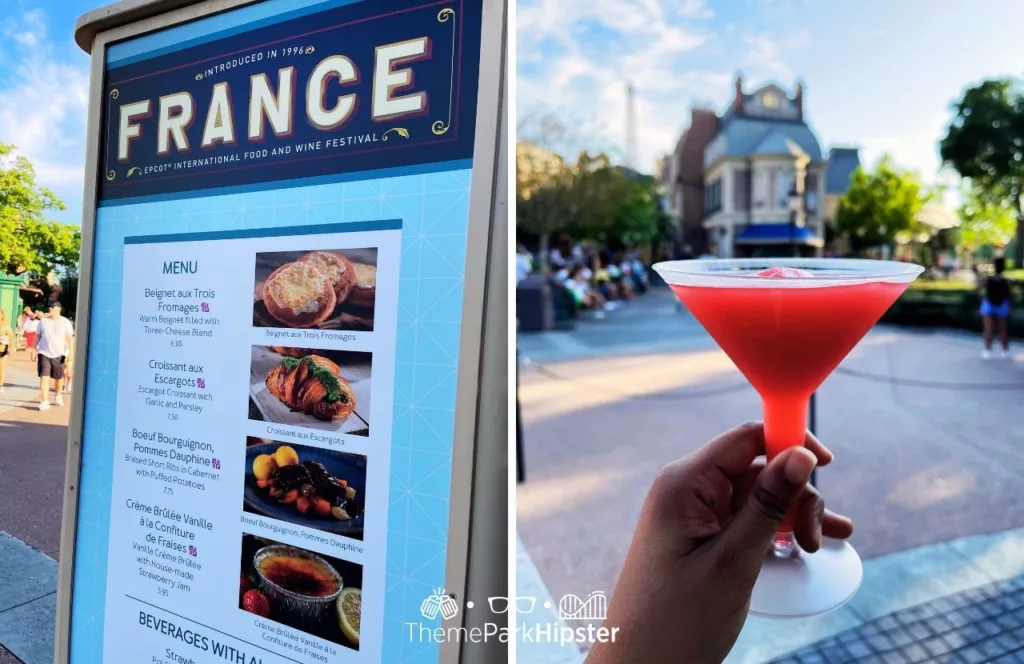 2023 Epcot Food and Wine Festival at Disney France Booth Menu with Frozen Strawberry Martini