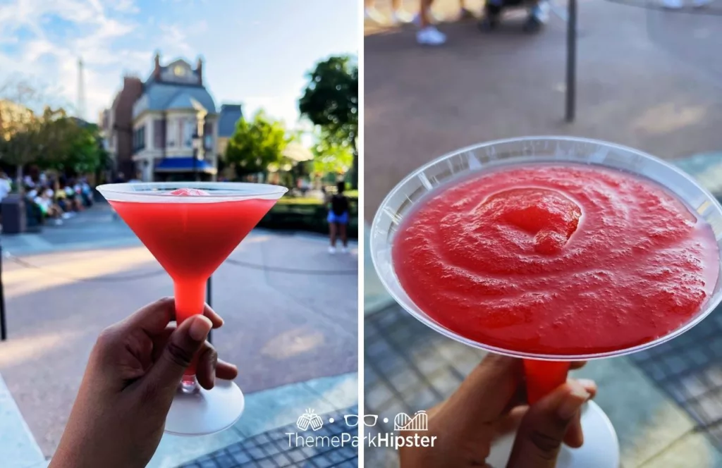 2024 Disney Epcot Drinking Around the World Tips. France Pavilion with with Frozen Strawberry Martini. Keep reading to get the best Epcot drinking around the world shirts.
