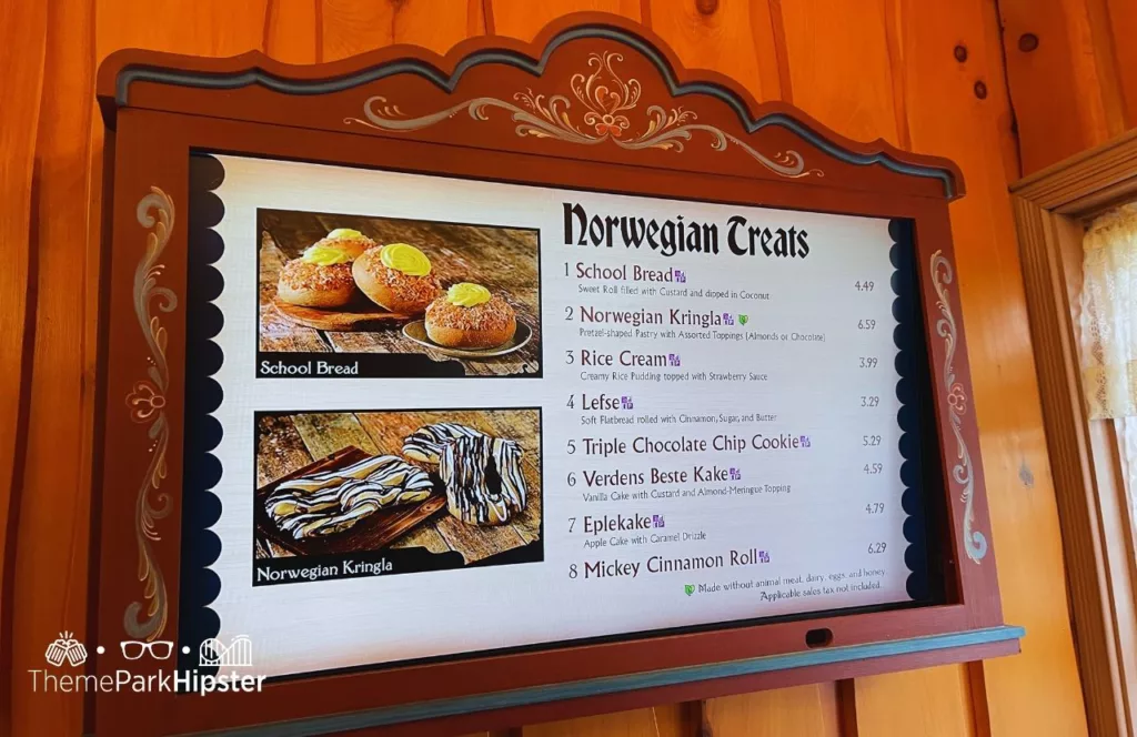 Epcot Food and Wine Festival at Disney Norway Pavilion Kringla Bakeri og Kafe Menu with School Bread. Keep reading to know what to do in every country in the Epcot Pavilions of World Showcase.