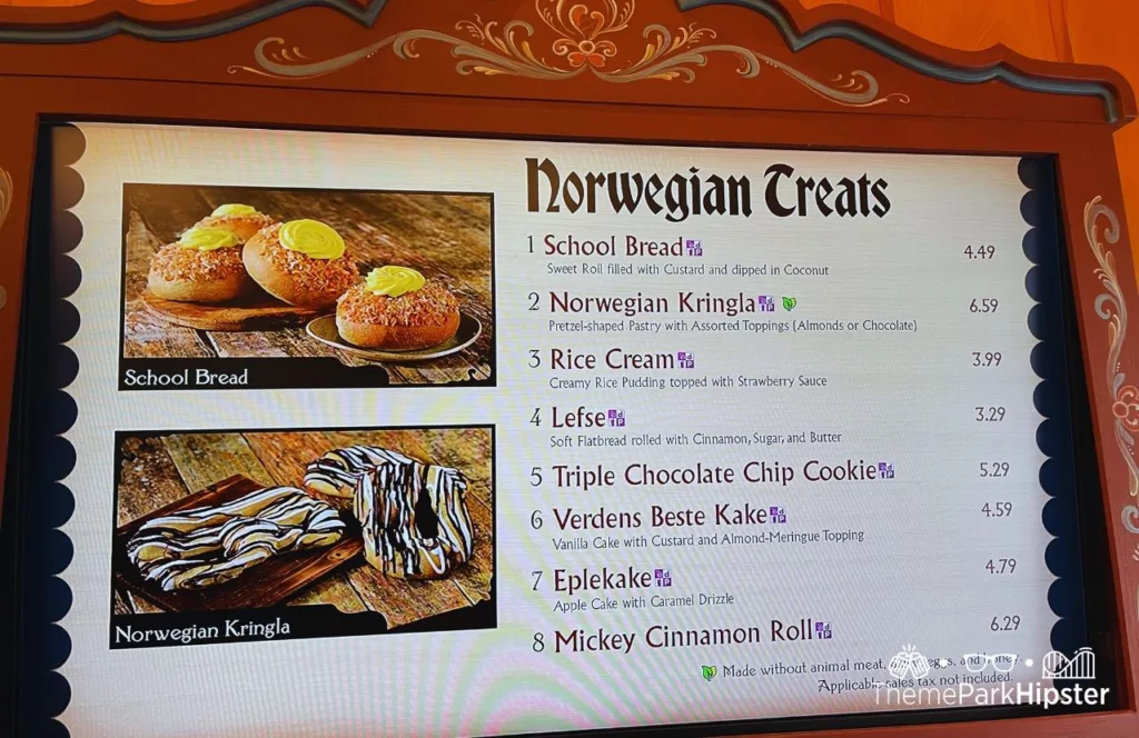 Epcot Food and Wine Festival at Disney Norway Pavilion Kringla Bakeri og Kafe with School Bread Menu