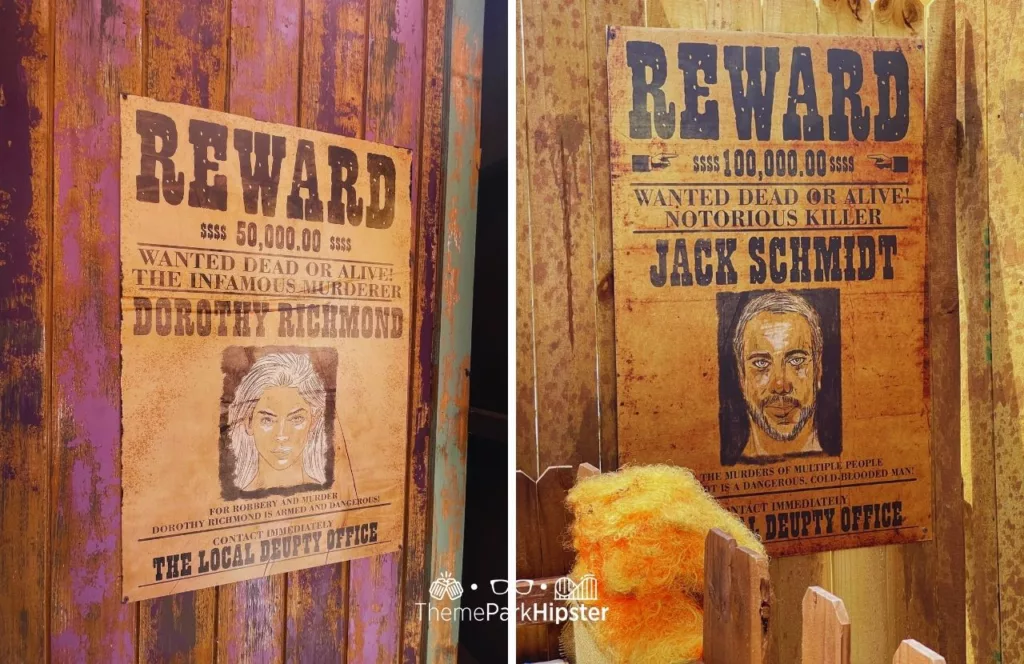 2023 Halloween Horror Nights Unmasking the Horror Tour Lights on at HHN 32 Universal Studios Dr. Oddfellow's Jack the Clown Jack Schmidt wanted poster Dorothy Richmond Chance wanted poster
