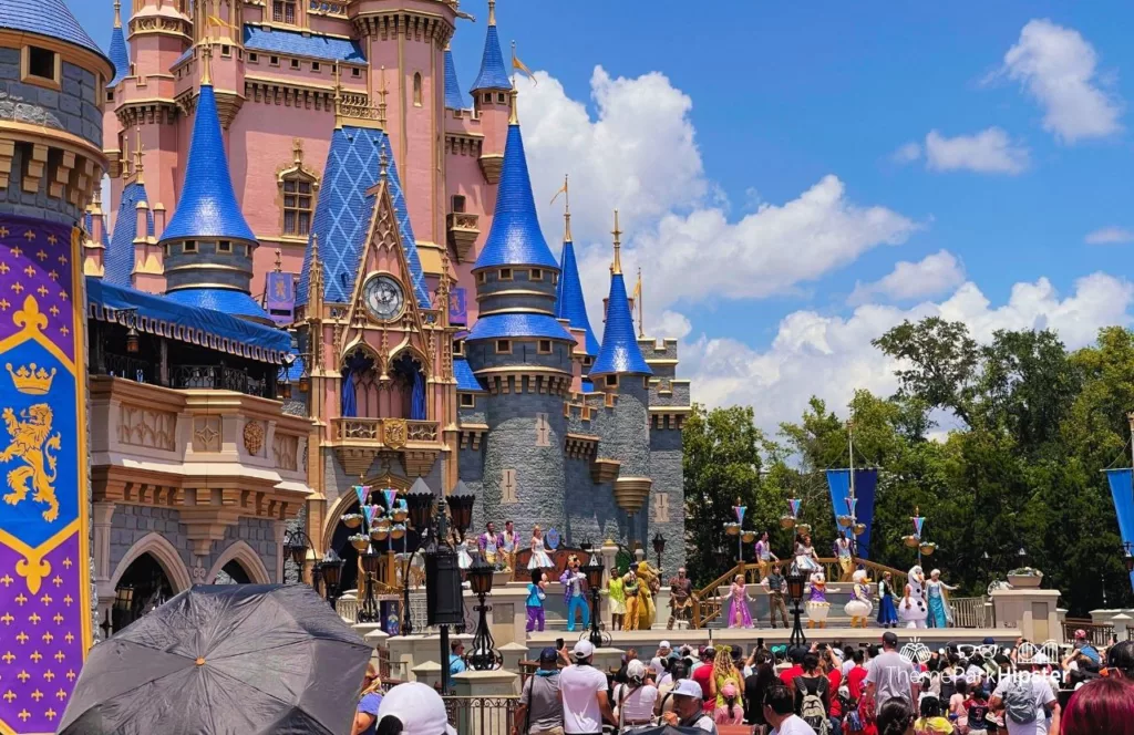 Disney Cinderella Castle Cinderella Castle Friendship Show at Magic Kingdom Theme Park Mickey's Royal Friendship Faire. One of the best shows at the Magic Kingdom to watch. 