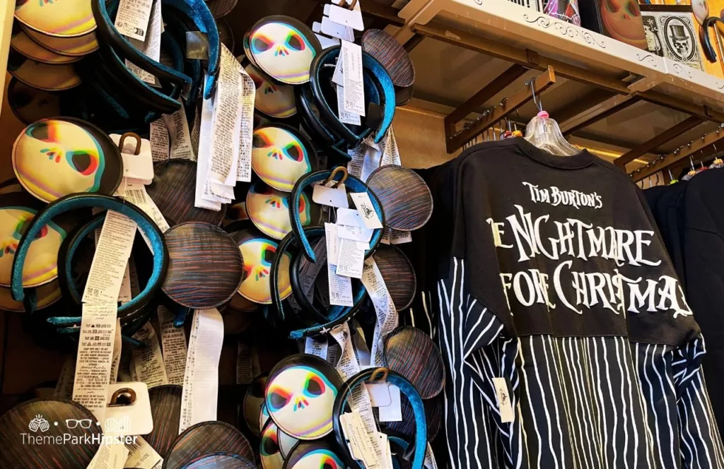 2023 Disney Halloween Merchandise at Magic Kingdom Theme Park Nightmare Before Christmas Ears and Spirit Jersey