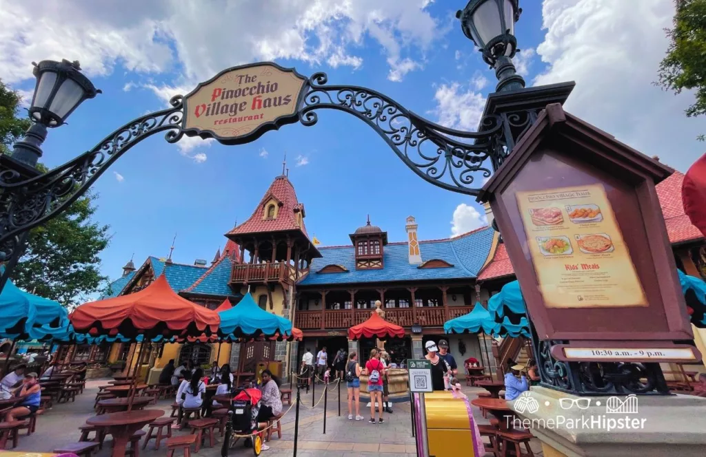 Disney Magic Kingdom Theme Park Fantasyland Pinocchio Haus Restaurant. One of the best quick service and counter service restaurants at Magic Kingdom.