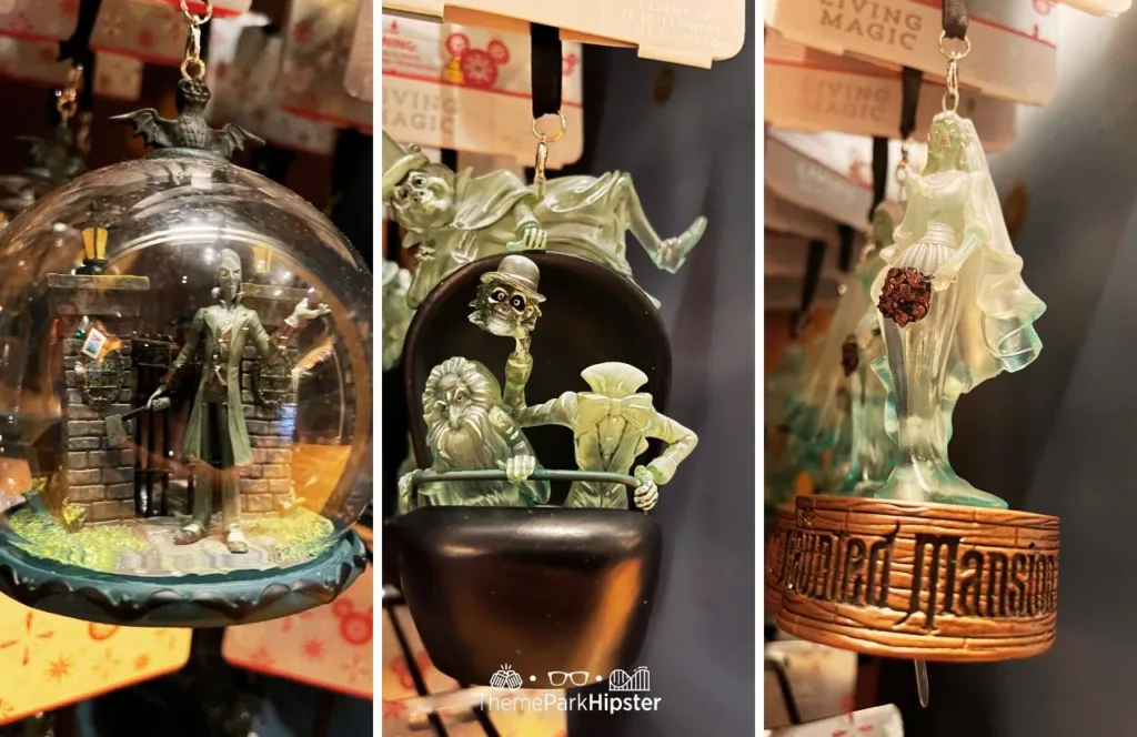 Disney Memento Mori Store Haunted Mansion Merchandise Hitch Hiking Ghost Doom Buggy and the Bride at Magic Kingdom Theme Park Disney Christmas Ornaments. Keep reading for more Disney Haunted Mansion Merchandise Gift Ideas.