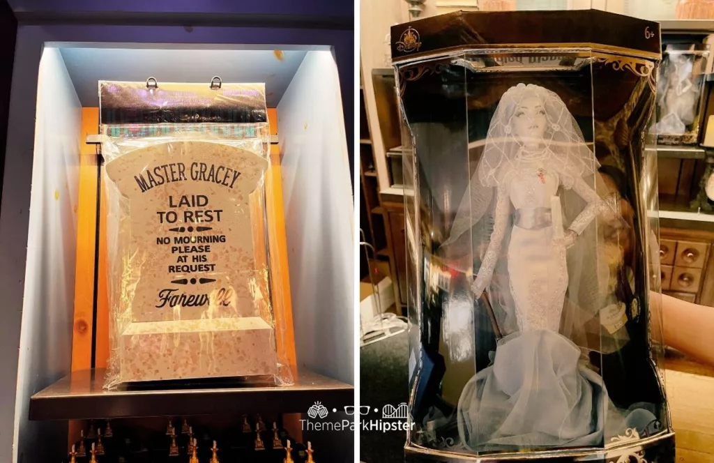 Disney Memento Mori Store Haunted Mansion Merchandise at Magic Kingdom Theme Park Master Gracey Gravestone and Bride Doll. Keep reading for more Disney Haunted Mansion Merchandise Gift Ideas.