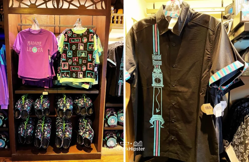 Disney Memento Mori Store Haunted Mansion Merchandise at Magic Kingdom Theme Park Shirt and Croc Shoes