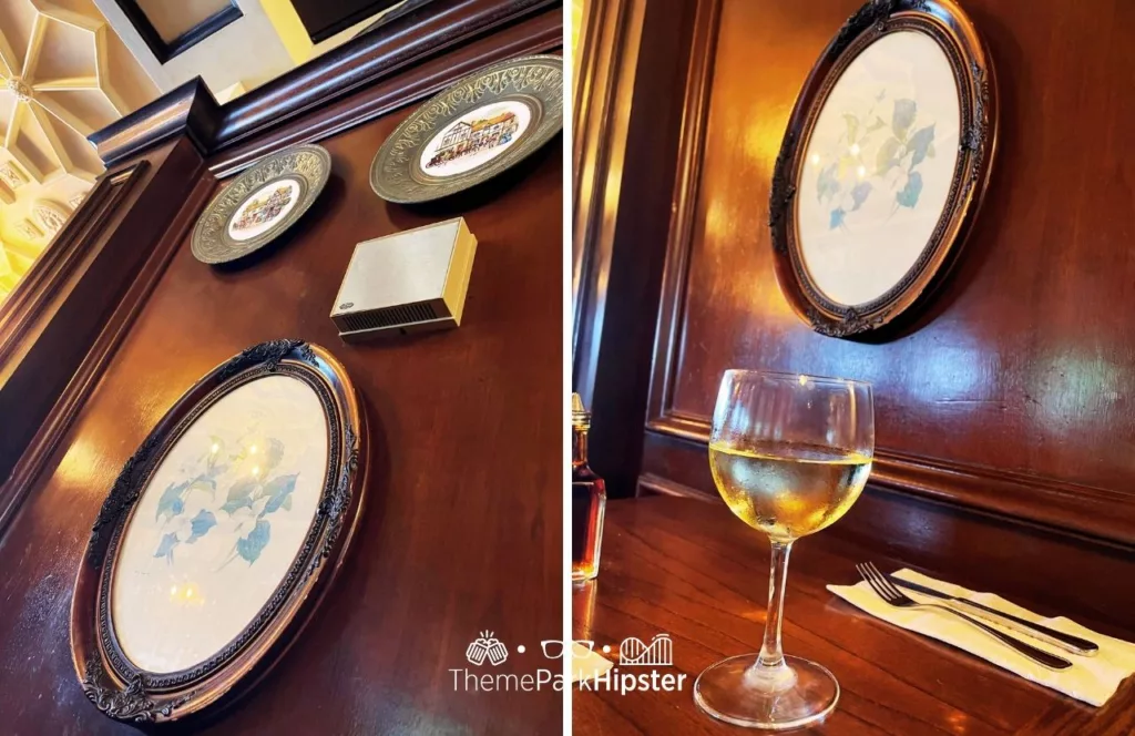 Epcot Rose and Crown Pub Restaurant in UK Pavilion Decor and Glass of Wine