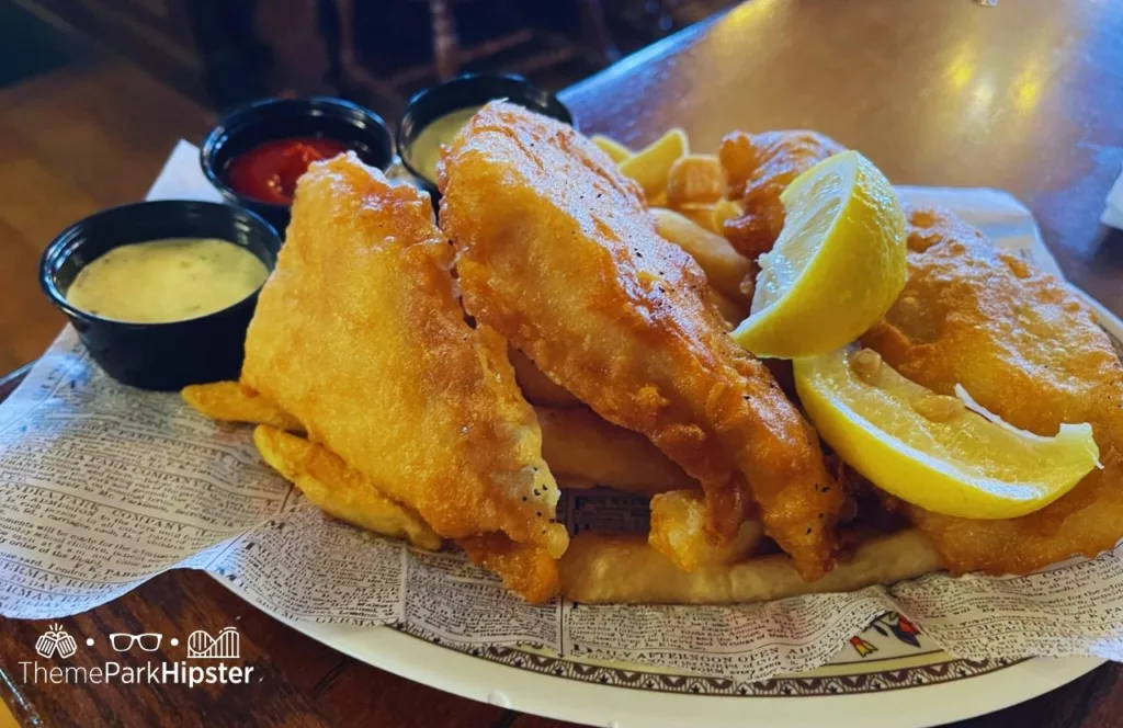 Epcot Rose and Crown Pub Restaurant in UK Pavilion Fish and Chips. One of the best snacks at EPCOT.  