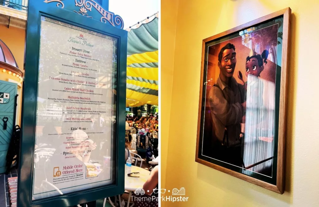 2024 Menu in Princess and the Frog Tiana's Palace Restaurant at Disneyland