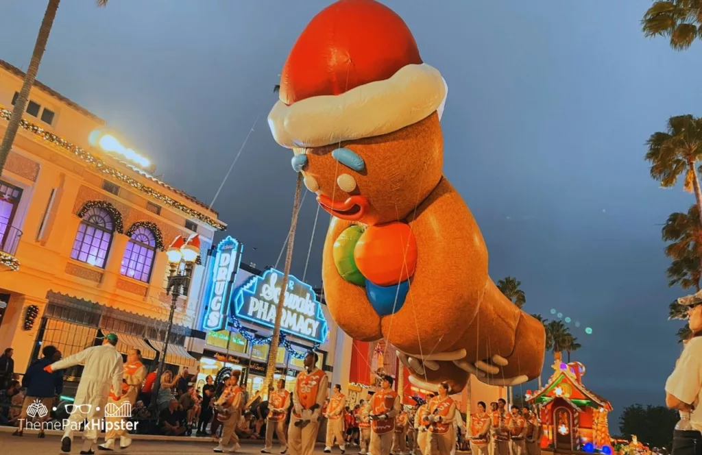 Christmas at Universal Orlando Holiday Parade featuring Macy's Gingerbread Man. Keep reading for all you need to know about Macy’s Holiday Parade at Universal Studios Florida.