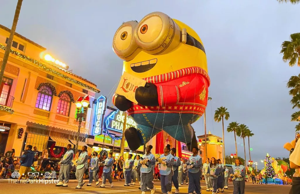 Christmas at Universal Orlando Holiday Parade featuring Macy's with Minion Bob. Keep reading for the best things to do at Universal Orlando in the summer. 