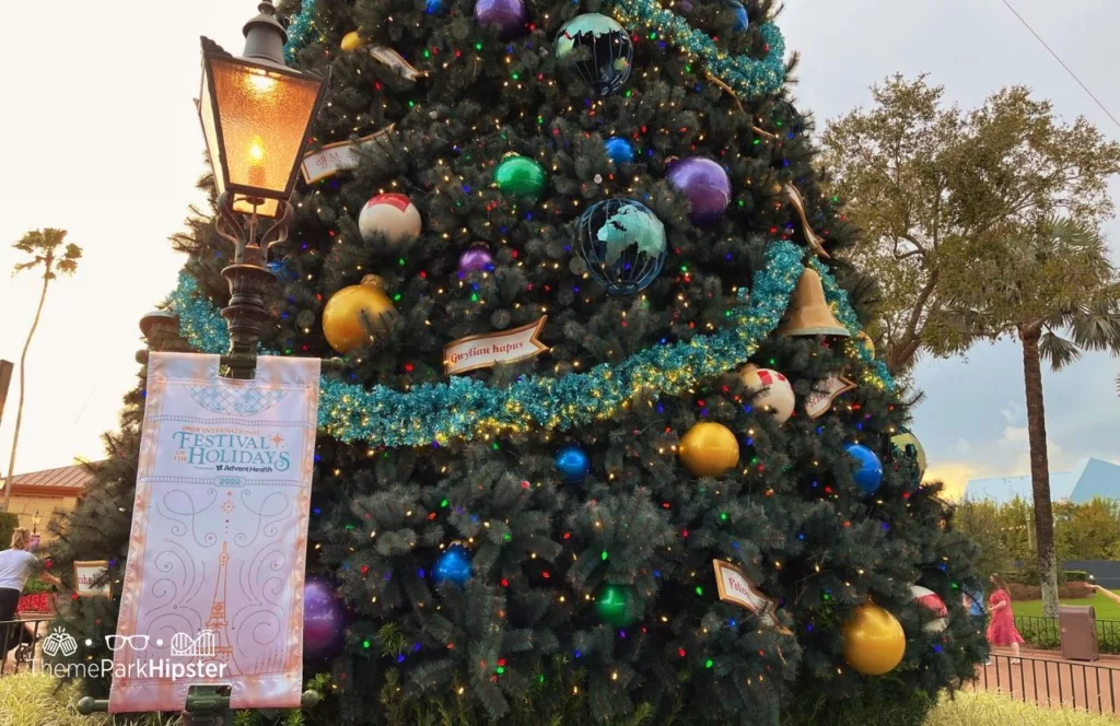 Christmas tree during Disney World Thanksgiving Day at Epcot Festival of the Holidays