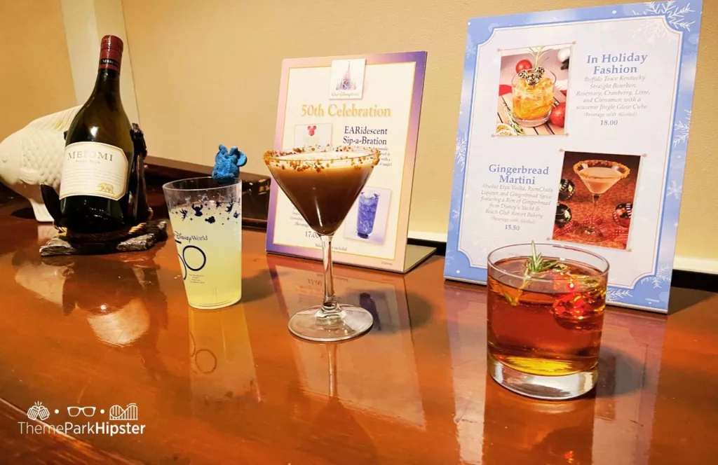 Disney Cape May Buffett Restaurant Gingerbread Martini and Old Fashion Cocktail Yacht and Beach Club Resort. One of the best Disney World Christmas treats and snacks to drink.