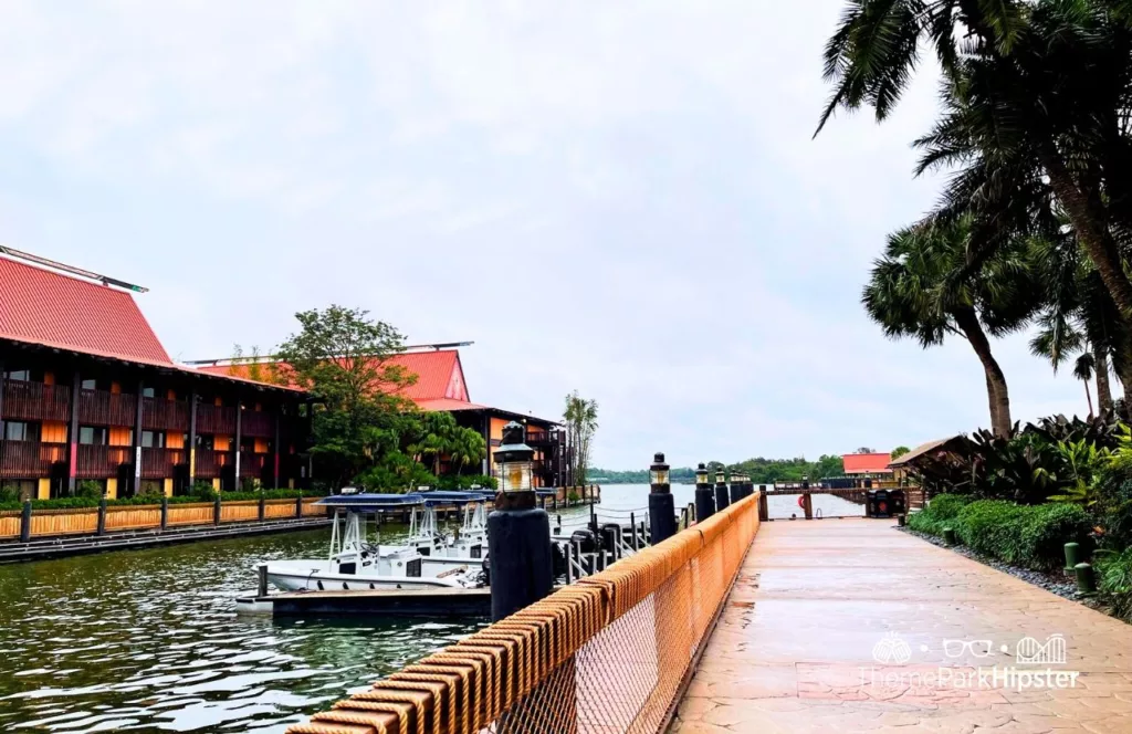 Disney's Polynesian Resort on cloudy rainy day. Keep reading for the full guide to Disney Trader Sam's Grog Grotto. 