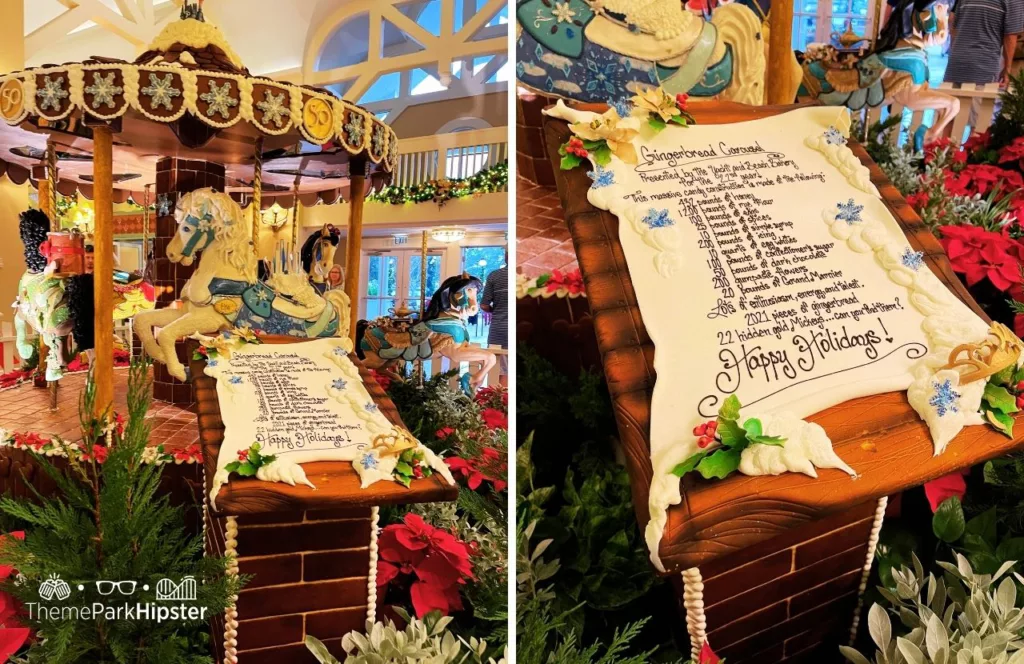 Belle and Tiana Gingerbread house carousel at Yacht and Beach Club Resort During Christmas at Disney World
