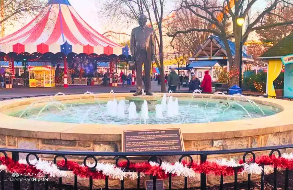 Christmas at Hersheypark Candy Lane Milton S. Hershey Statue