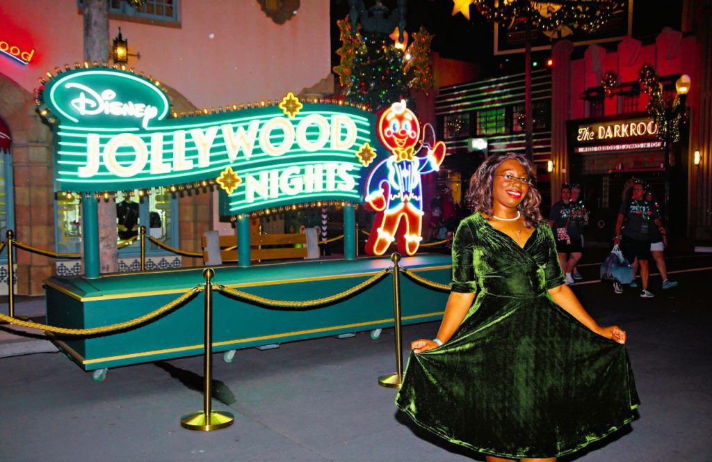 Writer Victoria Wade at Hollywood Studios Jollywood Nights Christmas Celebration at Disney World
