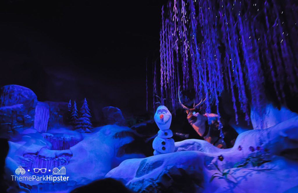 Olaf and Sven on Frozen Ever Ride at Epcot in Norway Pavilion Disney World. One of the best boat and water rides at Epcot.