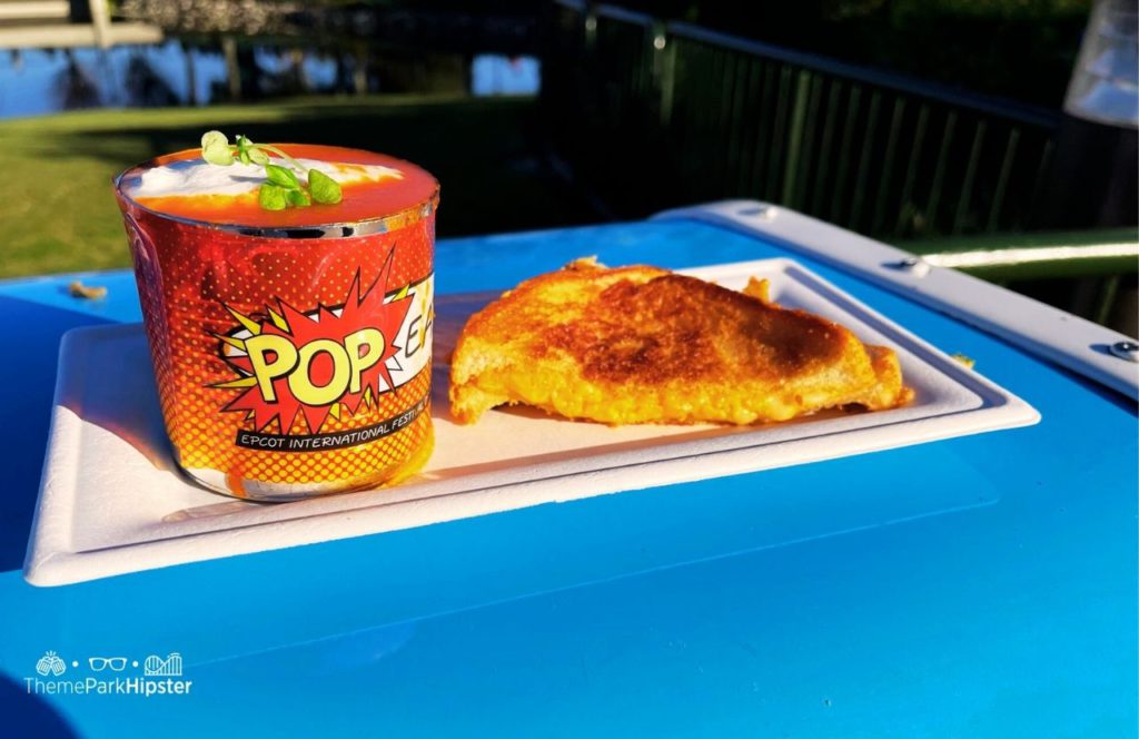 2024 Epcot Festival of the Arts Disney World Pop Eats Food Tomato Soup and Grilled Cheese. Keep reading to get the full Epcot Festival of the Arts Menu!