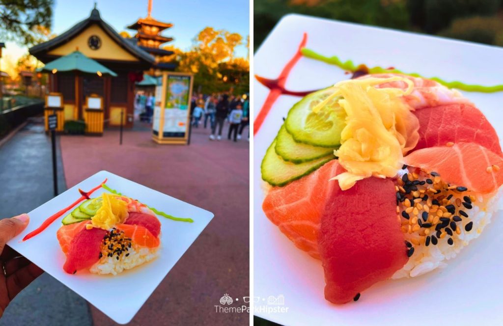 2024 Epcot Festival of the Arts Disney World Sushi Donut food in Japan Pavilion. Keep reading to get the full Epcot Festival of the Arts Menu!