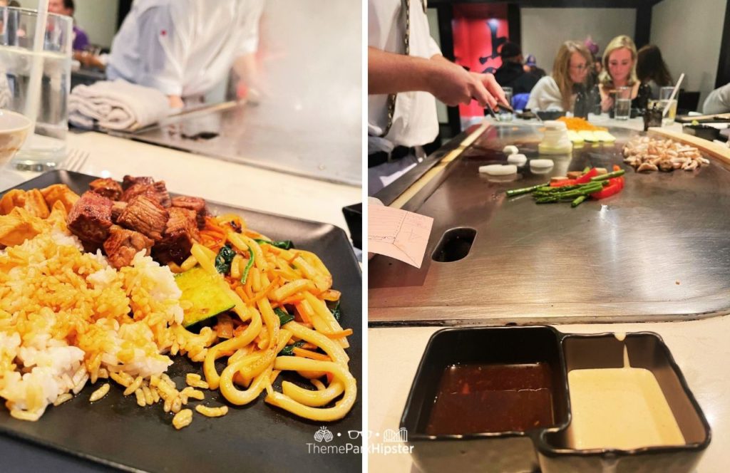 2024 Epcot Festival of the Arts Disney World Teppan Edo Hibachi in Japan Pavilion Rice steak chicken and noodles