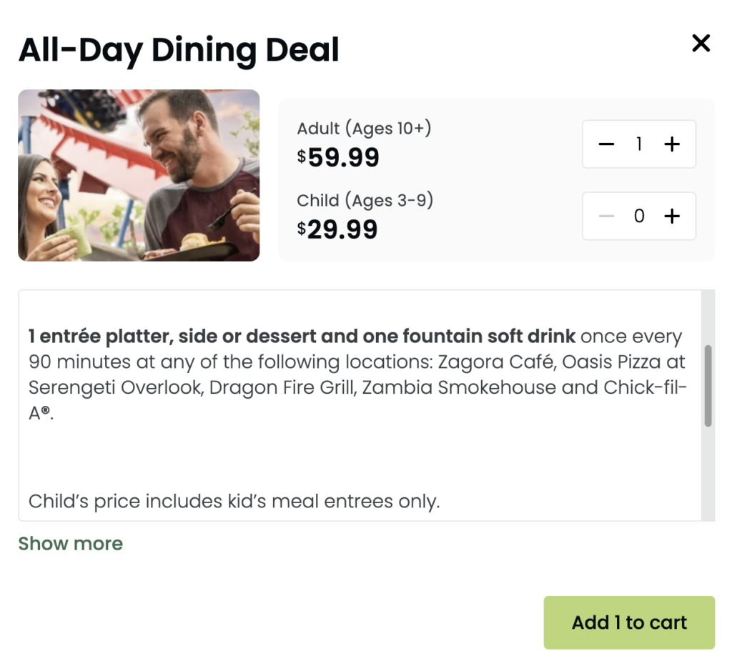 2025 Busch Gardens Tampa All Day Dining Deal Cost