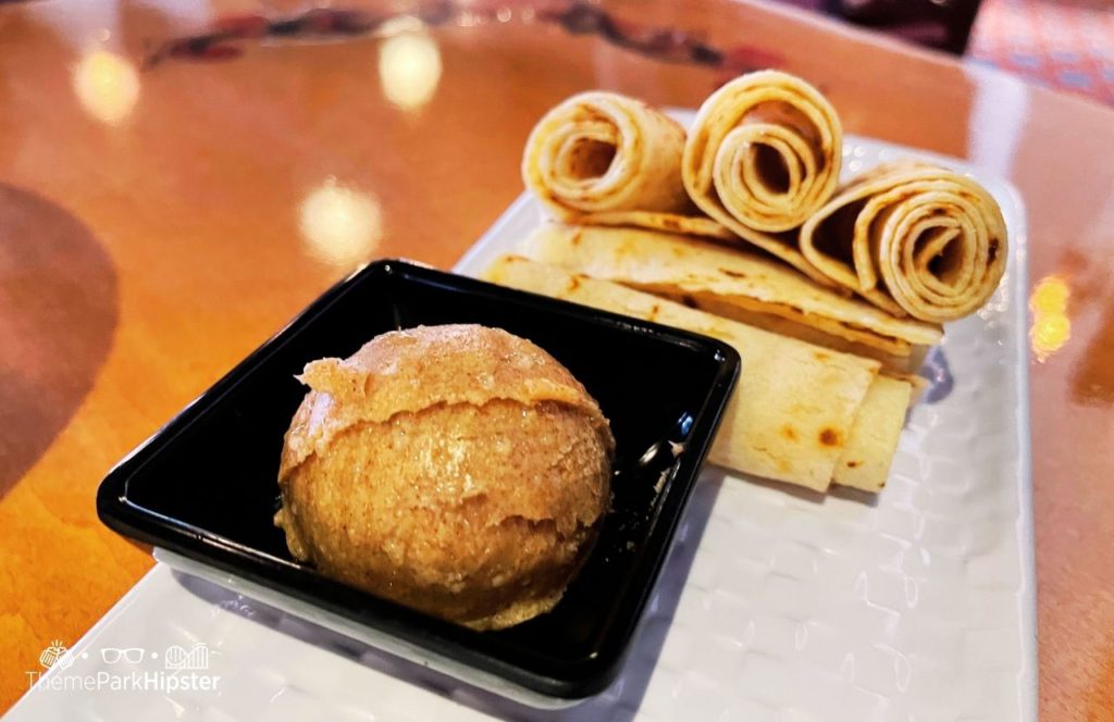 Epcot Theme Park Disney World Akershus Royal Banquet Hall Restaurant in Norway Pavilion Lefse with butter