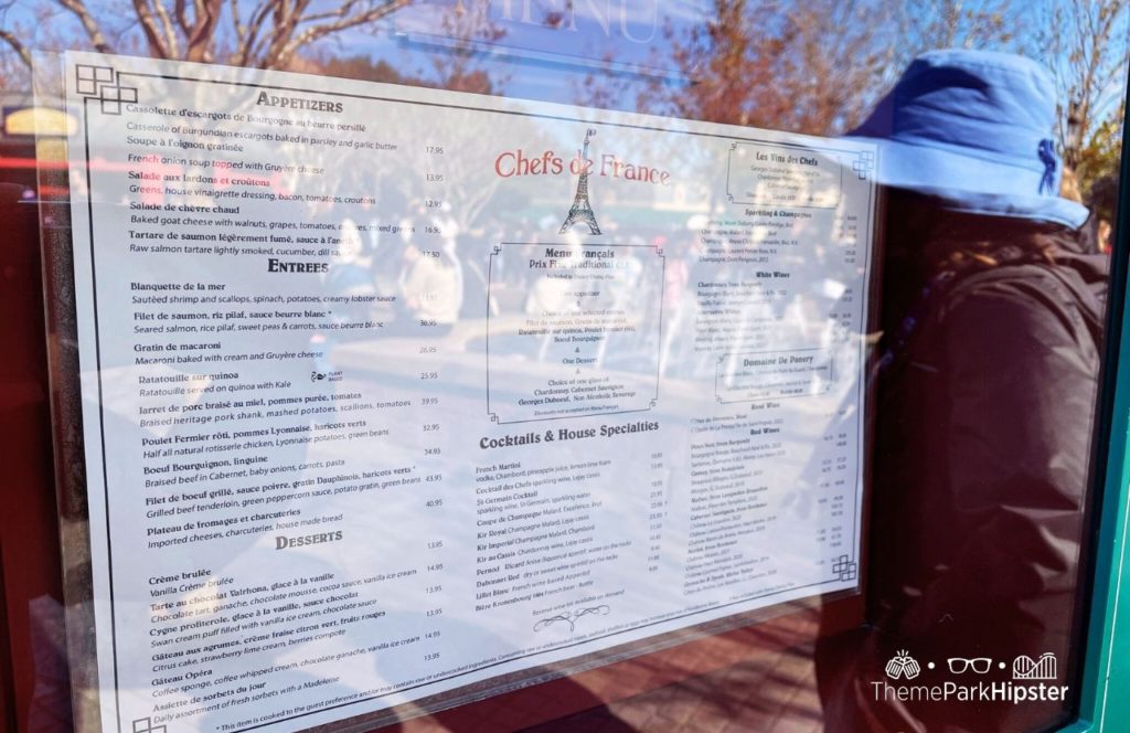 Epcot Theme Park Disney World France Pavilion Chefs de France Restaurant Menu