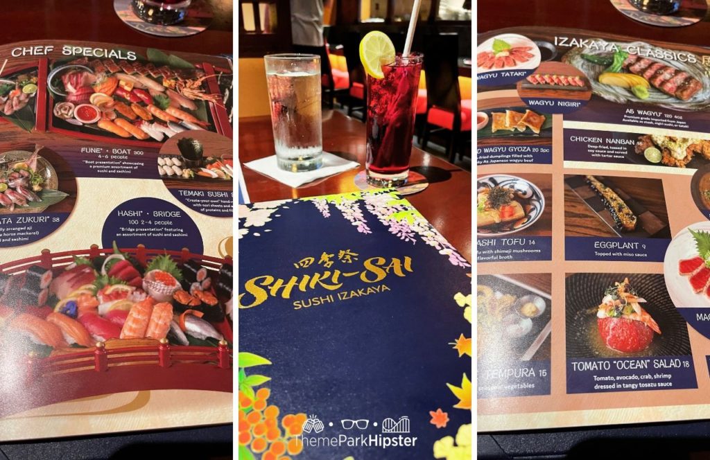 Epcot Theme Park Disney World Shiki-Sai Sushi Izakaya restaurant in Japan Pavilion Menu