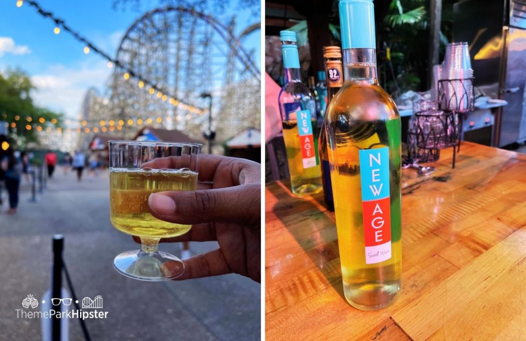 Busch Gardens Tampa 2024 Food and Wine Festival Argentina Booth with New Age White Wine. One of the best things to drink at Busch Gardens Food and Wine Festival.