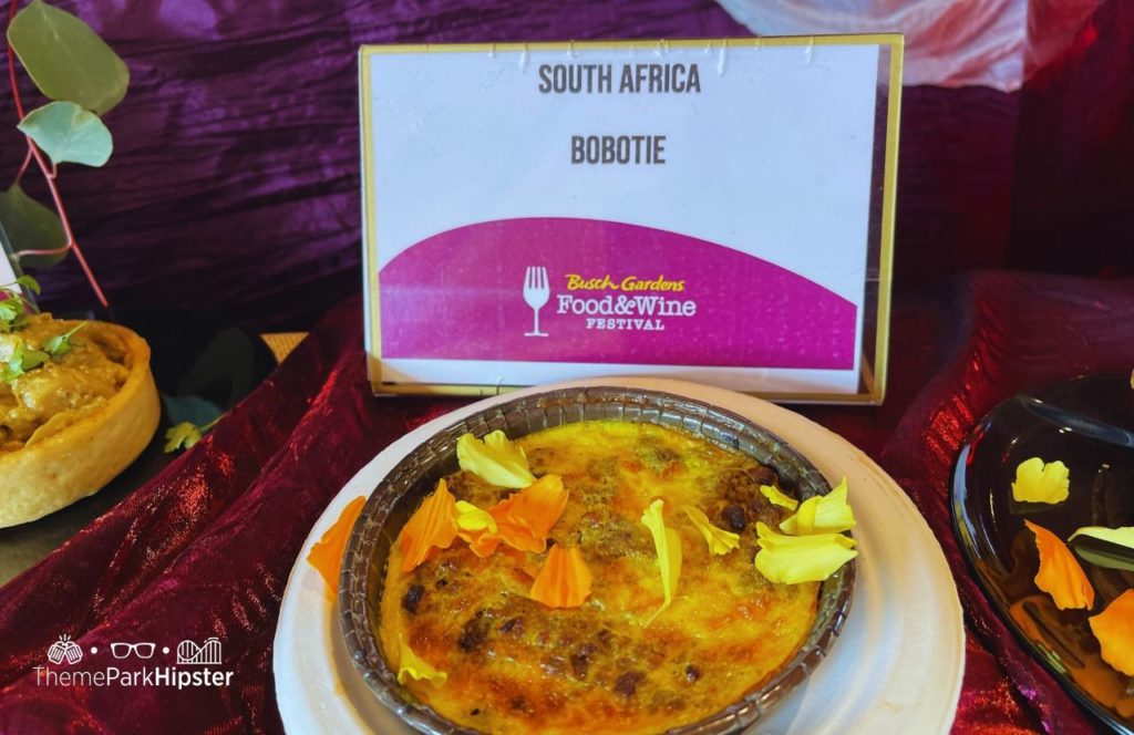 Busch Gardens Tampa 2024 Food and Wine Festival South Africa Bobotie. One of the best things to eat at Busch Gardens Food and Wine Festival.