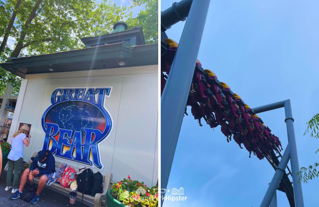 Hersheypark Great Bear Roller Coaster. Keep reading to get the full theme park travel guide on the Skip The Line Pass Fast Track at Hersheypark.
