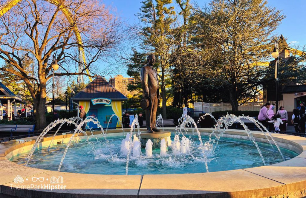 Hersheypark Milton Hershey Statue. Keep reading to get the full guide on the Hersheypark Season Pass.