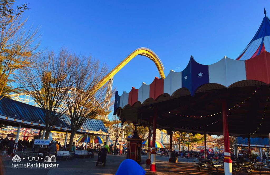 Hersheypark Skyrush Roller Coaster and Midway Area with Comet Roller Coaster. Keep reading to get the full guide on the Hersheypark Season Pass.