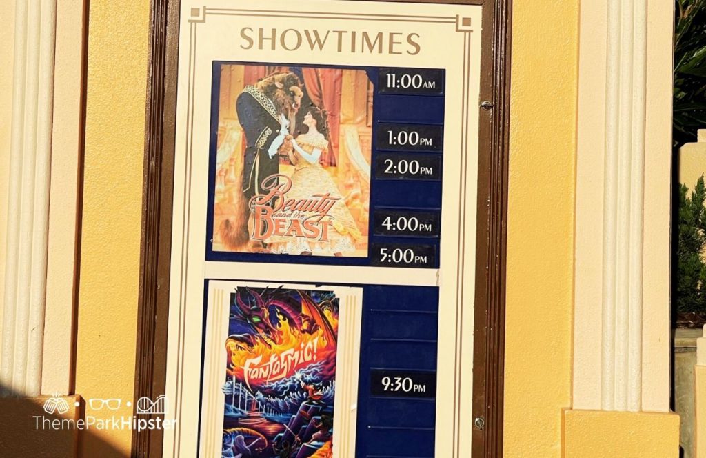 Disney Hollywood Studios Theme Park Beauty and the Beast and Fantasmic showtimes