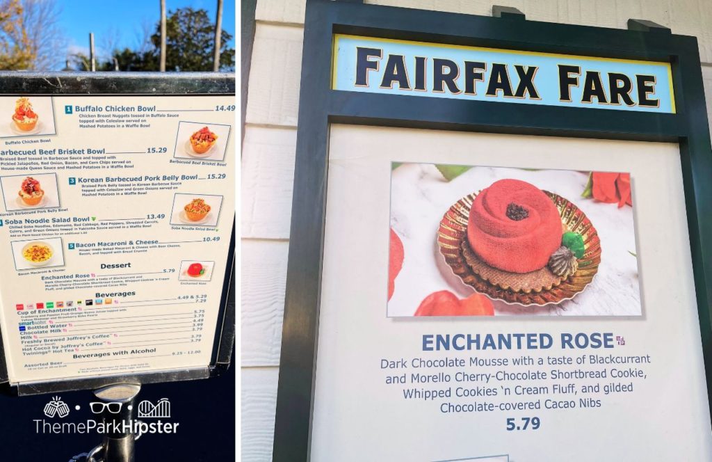 Disney Hollywood Studios Theme Park Fairfax Fare Menu and Enchanted Rose. One of the best counter service restaurants at Hollywood Studios. 