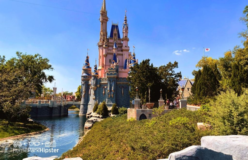 Disney Magic Kingdom Park Cinderella Castle in Florida Sun on a solo disney world trip.