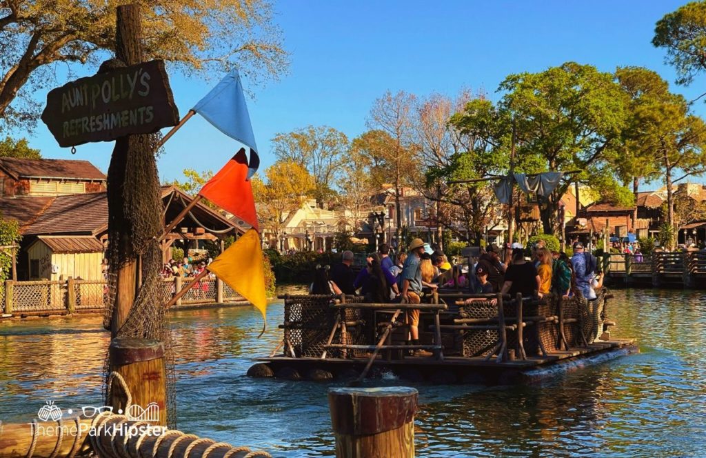 Disney Magic Kingdom Park Frontierland Sign to Aunt Polly's Refreshments and Boat to Tom Sawyer Island