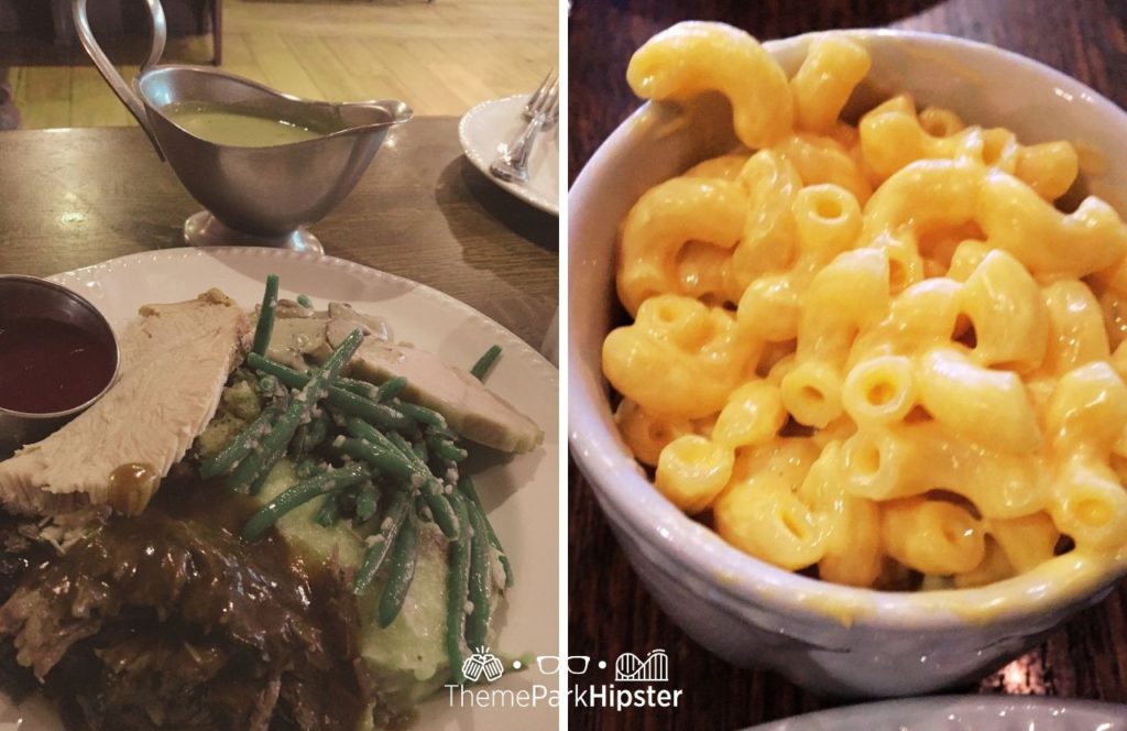 Disney Magic Kingdom Park Liberty Tree Tavern Restaurant with roast beef turkey gravy green beans and mac and cheese