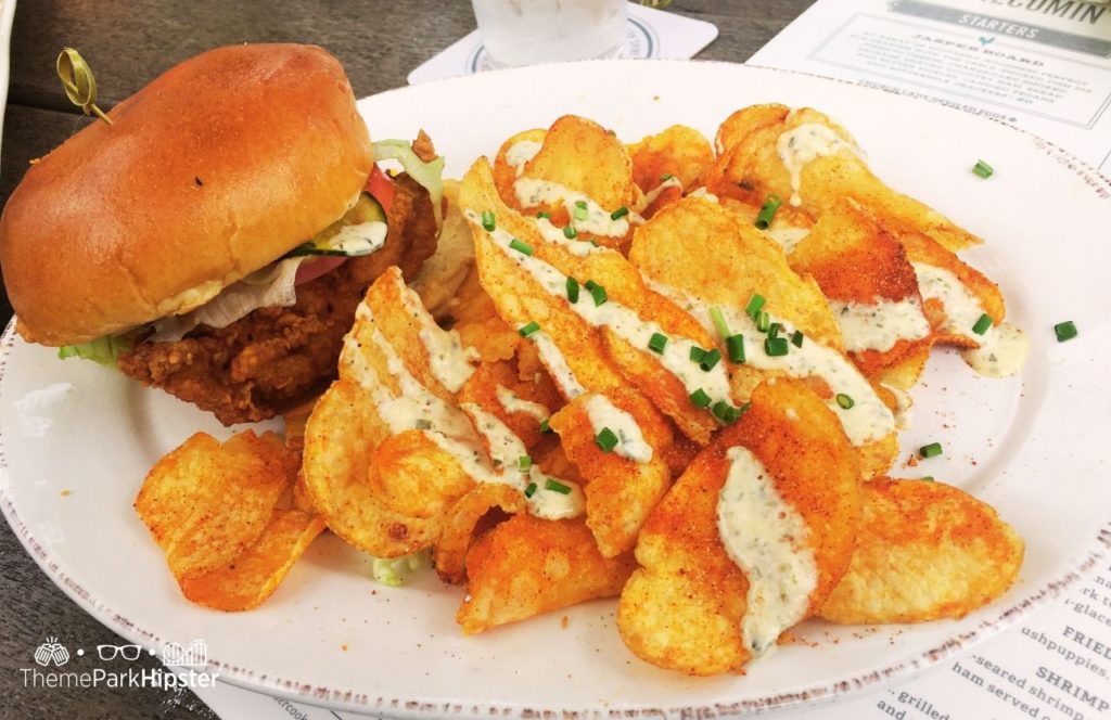 Walt Disney World Disney Springs Chef Art Smith's Homecomin Restaurant Fried Chicken Sandwich with Chips