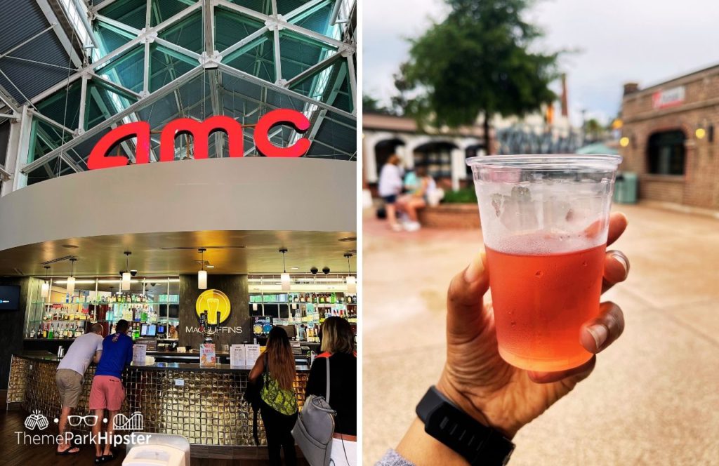Walt Disney World Disney Springs Happy Hour with wine and AMC Theater. One of the best things for adult to do at Disney World.