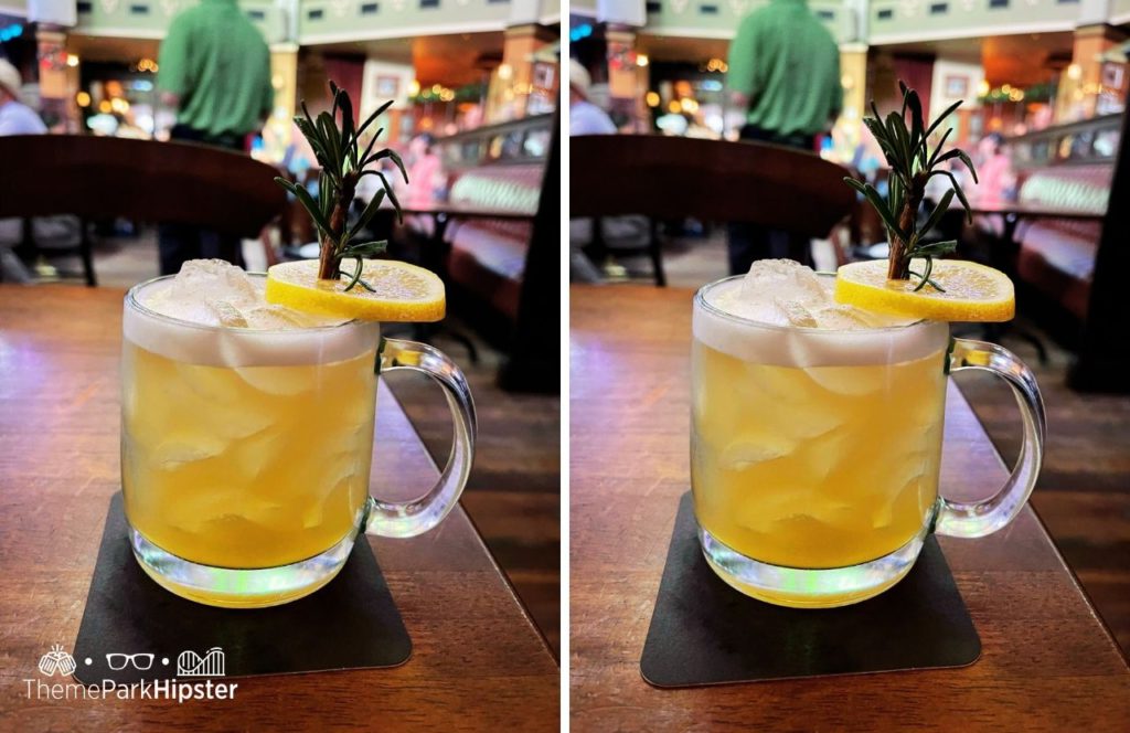 Walt Disney World Disney Springs Raglan Road Restaurant Rosemary and Maple Whiskey Sour Drink Cocktail. One of the best things for adult to do at Disney World.