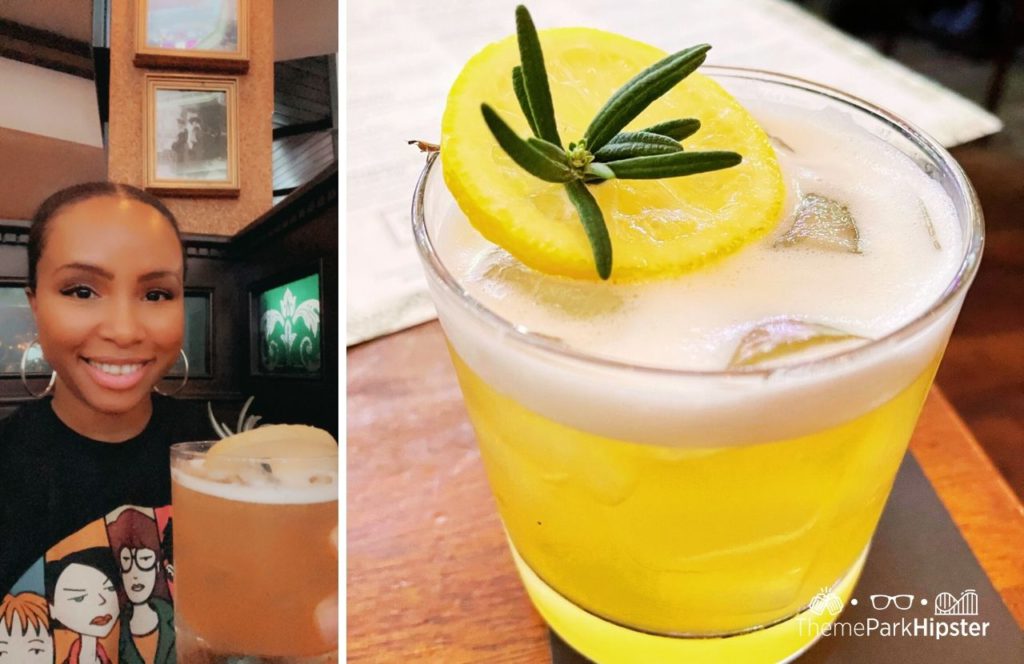 Walt Disney World Disney Springs Raglan Road Restaurant Rosemary and Maple Whiskey Sour Drink Cocktail with NikkyJ. One of the best places to get breakfast and Brunch in Disney Springs.